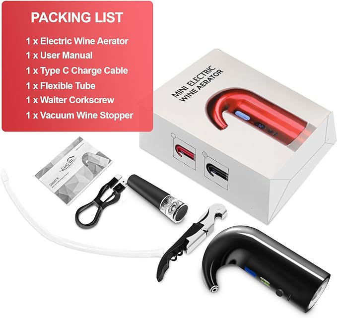 Electric Wine Aerator, One-Touch Automatic Wine Decanter for Red & White Wine, Wine Dispenser, Wine Pourer, Wine Gifts for Wine Lovers (Black)