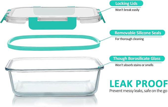M MCIRCO 24-Piece Glass Food Storage Containers with Locking Lids,Glass Meal Prep Containers Set - Airtight Lunch Containers, Microwave, Oven, Freezer and Dishwasher,Green