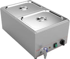 Valgus Commercial Grade Stainless Steel 2 Sections 19 Qt Bain Marie Buffet Food Warmer Steam Table with Lid and Tap for Home and Restaurants