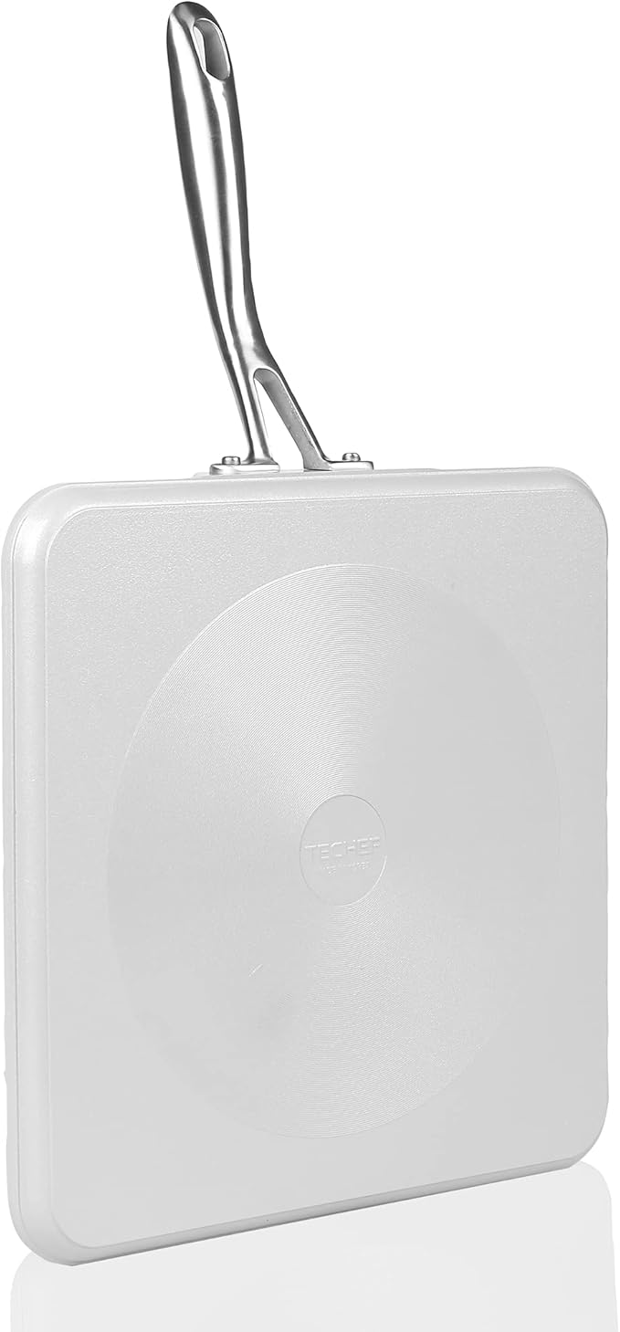 TECHEF - CeraTerra Ceramic Nonstick Square Griddle Pan (PTFE and PFOA Free Ceramic Exterior & Interior), Oven & Dishwasher Safe, Made in Korea, Grey/Silver (Griddle Pan)