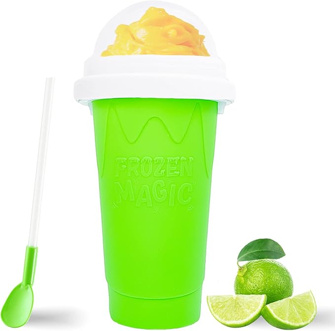 Magic Slushy Maker Squeeze Cup Slushie Maker, Homemade Milk Shake Maker Cooling Cup Squee DIY Birthday Gifts for Kids (Green)