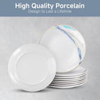 Ceramic Dessert Plates Set of 8, 8 inch, Appetizer Plates, Salad Plates, Small Plates, Microwave & Dishwasher Safe, Fantasy Series, Gold Rim