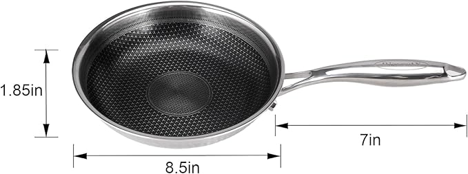 Hybrid 8 inch Stainless Steel Non Stick Skillet,Frying Pans Nonstick, PFOA Free Cookware, Dishwasher and Oven Safe, Induction Compatible