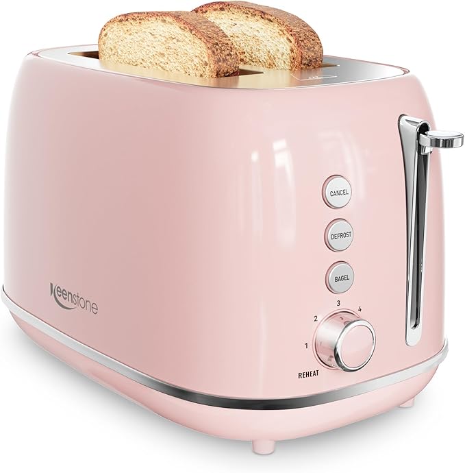 Toaster 2 Slice Stainless Steel with 6 Bread Shade Settings, Bagel, Cancel, Defrost Function, 2 Slice Retro Toaster with Extra Wide Slot, Removable Crumb Tray, pink