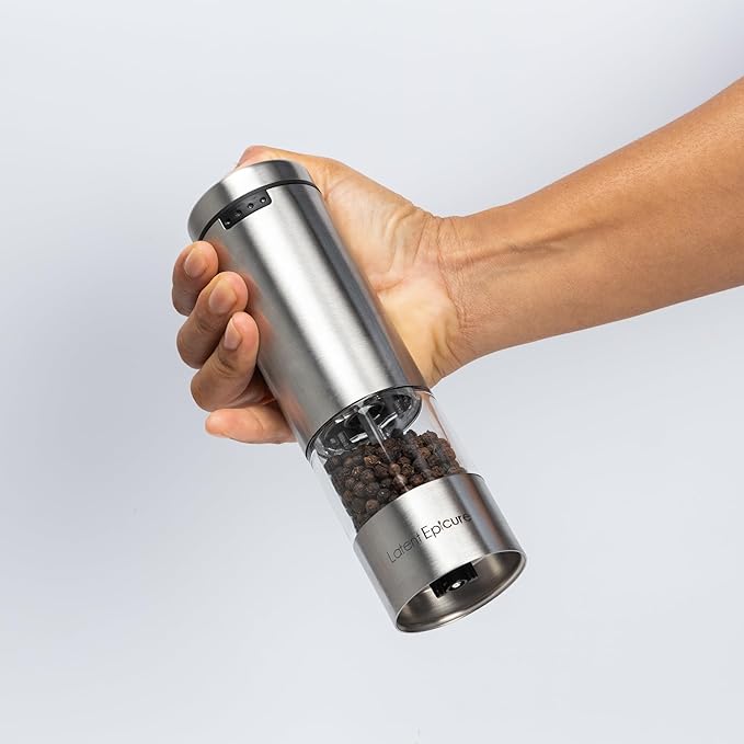 USB-C Electric Salt and Pepper Grinder (SINGLE) - Stainless Steel Salt, Pepper or Spice Mill with LED Light - One Handed Operation Adjustable Ceramic Grinders