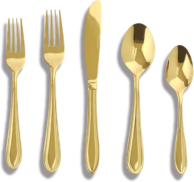 Gold Silverware Set, 60 Piece Flatware Cutlery Set for 12,18/0 Stainless Steel Utensils,Mirror Polished Modern Tableware for Home & Kitchen Dining Wedding, Party