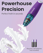 Elementi Milk Frother Wand & Drink Mixer - High Powered Hand Blender, Handheld Coffee Mixer Wand with Stand - Milk Foamer to Make Perfect Cappuccino Lattes & Hot Chocolate at Home (Purple)