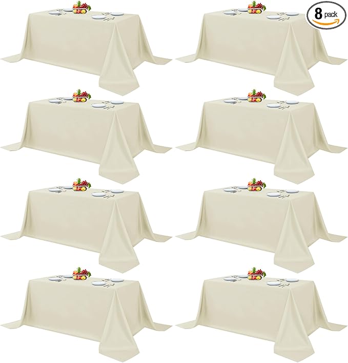 Fitable 8 Pack Rectangle Tablecloths: Stain Resistant Wrinkle Free Circle Table Clothes, Washable Reusable Polyester Table Covers for Wedding Party Birthday Banquet Reception(Ivory, 90x132 Inch)