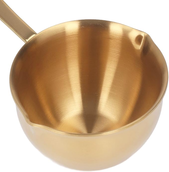 Stainless Steel Milk Pan, Mini Butter Warmer Saucepan Professional Cooking Sauce Pan with Pour Spouts for Milk Chocolate Hot Oil (Gold)