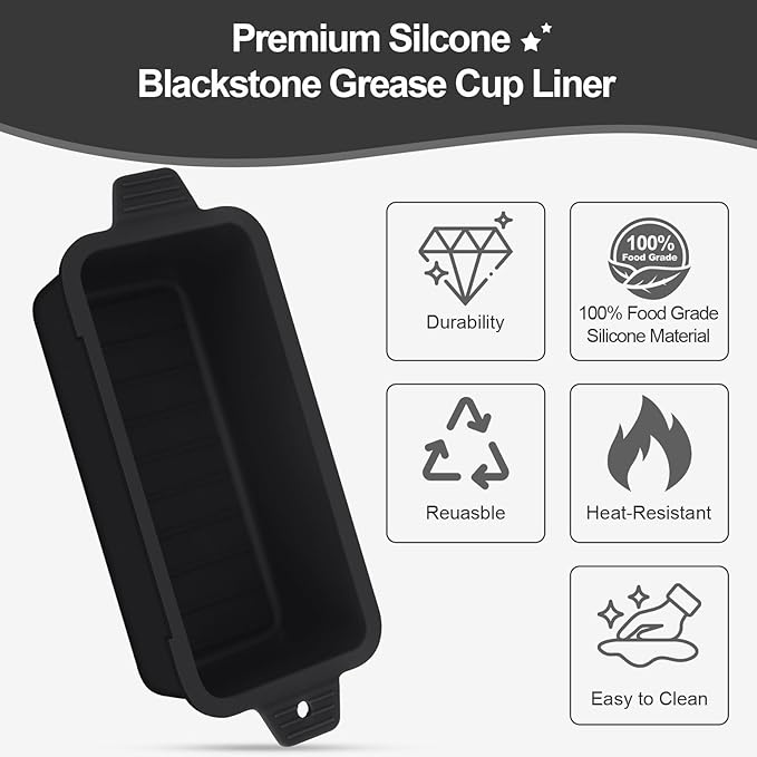 2 PCS Silicone Grease Cup Liners for Blackstone 36 28 22 17 Inch Griddle,Reusable Grease Catcher Cup Liner Grill Grease Tray,Durable Drip Pans Blackstone Griddle Accessories,Black