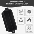 2 PCS Silicone Grease Cup Liners for Blackstone 36 28 22 17 Inch Griddle,Reusable Grease Catcher Cup Liner Grill Grease Tray,Durable Drip Pans Blackstone Griddle Accessories,Black
