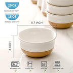 Hasense Ceramic White Colorblocked Design Bowls - 20 OZ Stackable Set of 6, Dishwasher and Microwave Safe for Pasta, Oatmeal, Rice, Ice Cream