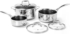 DELUXE Hybrid Nonstick 6 PCS Pot Set, 1.3, 3&5.4-Quart Pot with Tempered Glass Lid, Stainless Steel Cookware Pots with Stay-Cool Handle, Dishwasher Safe, Compatible with All Cooktops