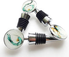 Wine Bottle Stoppers, Set of 3 Stainless Steel Wine Stoppers with Decorative Art Glass, Wine and Beverage Bottle Corks for Gifts, Bar, Wedding, Holiday Party (Green)