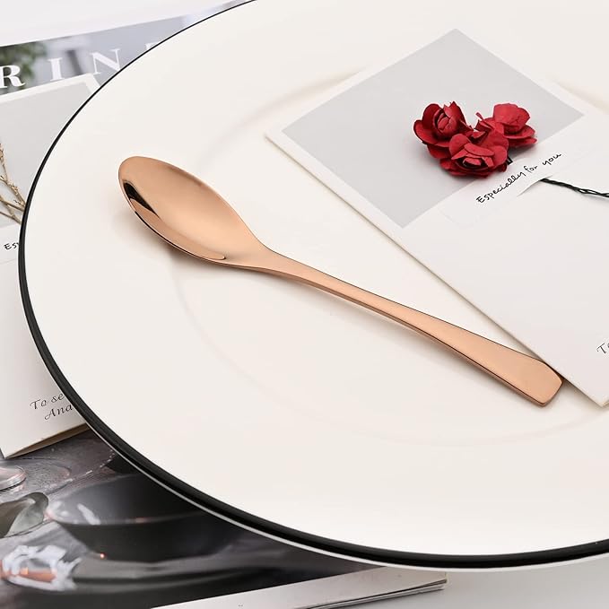 Copper Tableware 20Pcs Mirror Polished 18/10 Stainless Steel Luxury Flatware - Heavy Cutlery Set Service For 4 Include Knives/Forks/Spoons/Salad Fork/Teaspoon, Dishwasher Safe