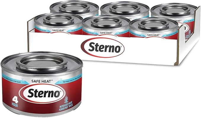 Sterno Fuel Cans - 4-Hour Burn, (12-Pack) Chafing Dish Fuel Can Burners for Food Warmer, Resealable Chafer Fuel Canned Heat, Safe Heat