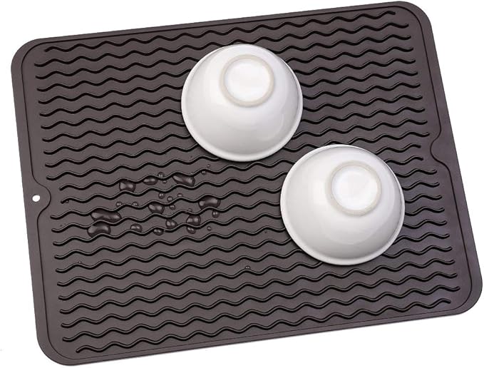 Silicone Dish Drying Mat for Multiple Usage,Easy clean,Eco-friendly,Heat-resistant Silicone Mat for Kitchen Counter or Sink,Refrigerator or drawer liner Coffee L 16 inches x 12 inches