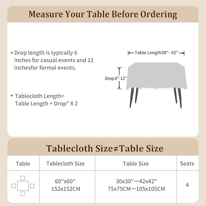 Laolitou Square Table Cloth Linen Waterproof Textured Black Tablecloth, Washable Wrinkle Free Spill Proof Fabric Tablecloths for Dining Table Farmhouse Kitchen Holiday, 60x60 Inch