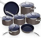 Nuwave 12pc Forged Lightweight Cookware Set, G10 Healthy Duralon Ceramic Ultra Non-Stick Coating, Vented Tempered Glass Lids, Stay-Cool Handles, Induction-Ready & Works on All Cooktops, PFAS Free