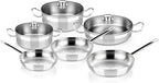 BRA COOKWARE Profesional 9-Piece Stainless Steel Cookware Set | Professional Pots & Pans Set | Kitchen Set w/ 2 Pots, 1 Sauté Pan, 3 Frying Pans, 3 Lids | All Heat Sources Compatible | PFOA Free