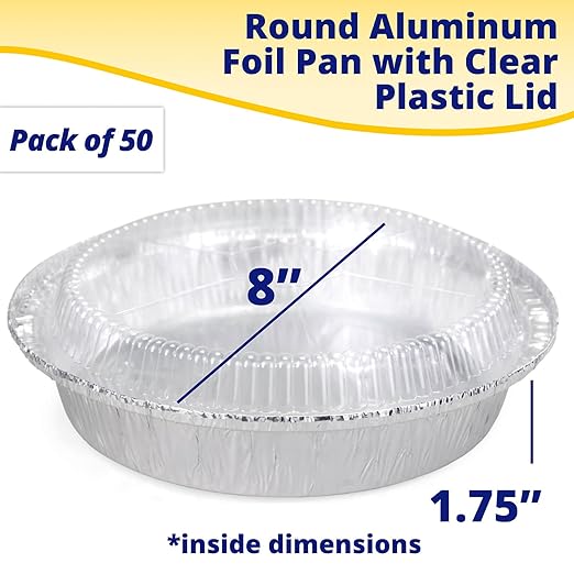 IDL Packaging 9" Round Aluminum Foil Pans with Dome Lids (Pack of 50) - Disposable Aluminum Container with Clear Plastic Lids - Great for Baking, Cooking, Serving