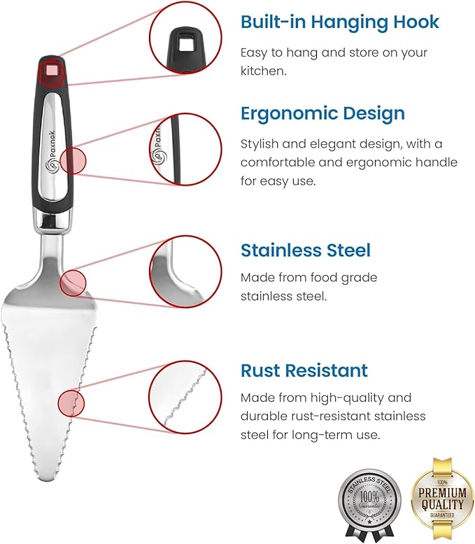 Pie Server Spatula and Cake Slicer Set with Luxury Gift Box, Black Stainless Steel Set - Kitchen Essentials for Cutting & Serving Desserts, Brownies, Lasagna - Great for Anniversary, Christmas Spatula