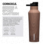 Corkcicle Sport Canteen - Keeps Drinks Cold 25 Hours - Stainless Steel Water Bottle - Triple-Insulated - Spill-Proof - Summer Drinkware Gift - Keeps Drinks Ice Cold - 20 oz - Walnut Wood