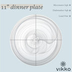 Vikko Dinner Plates, Set of 4 White Alabaster Plates, 11" Plate with Marbelized, Swirl Design, Elegant Glass Plate, Dishwasher Safe