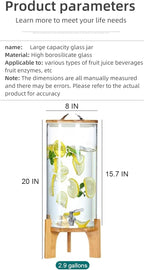 Glass Drink Dispenser, 2.9 gallons, With faucet wood stand Easy flow control, great for parties, bars & restaurants Large Glass Cold Beverage Dispensers.(2.9 gallon)