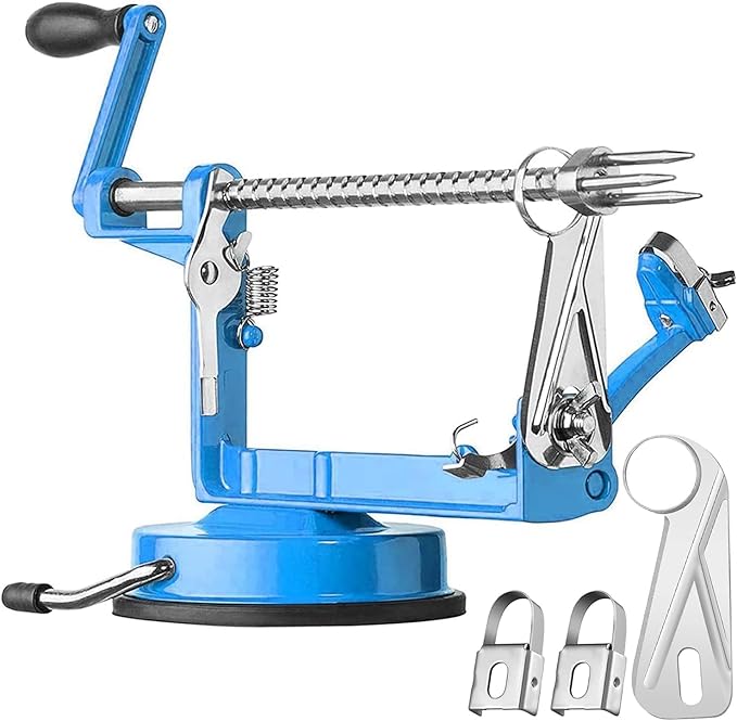 Apple Peeler Slicer Corer with Stainless Steel Blades and Powerful Suction Base for Apples Pears Potatoes(Blue)