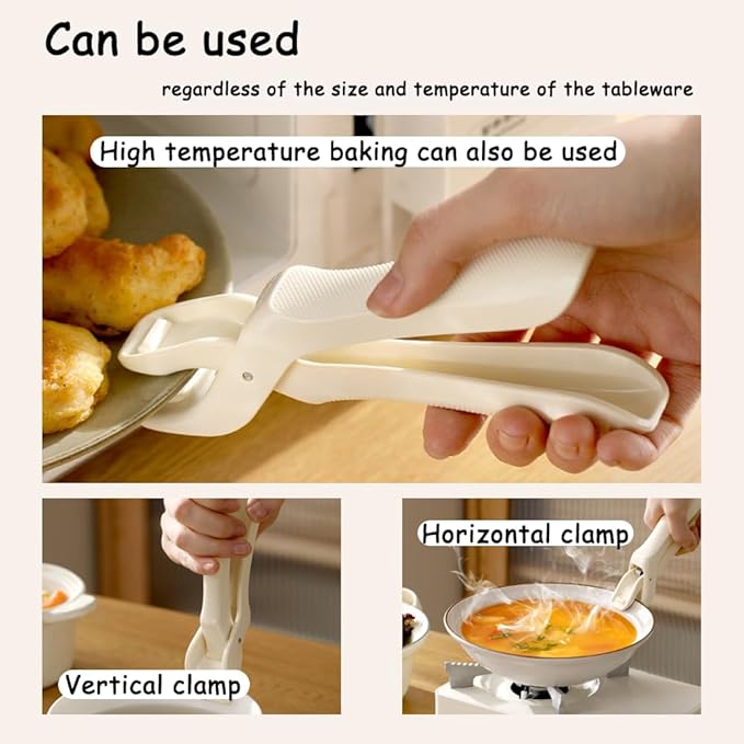 Anti-Scald Bowl Holder Clips, Multi-Function Heat Resistant Silicone Grip Tongs, Non-Slip Hot Dish and Plate Gripper Clip for Pots, Bowls, Plates, Ideal for Kitchen, Steamer, Microwave (Beige, 2Pcs)
