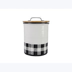 Young's Ceramic Treat Jar with Airtight Lid, Black and White Buffalo Plaid Bear Dog Treat Container, Decorative Cat Food Storage Canister