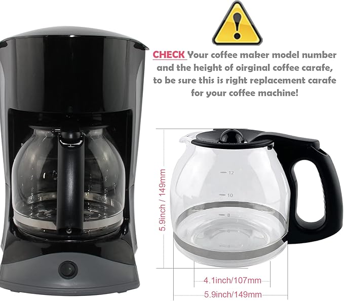 12-Cup Replacement Coffee Carafe Compatible with Mr. Coffee Coffee maker Pot, Replace Part# PLD12 PLD12-RB Series, Black Handle