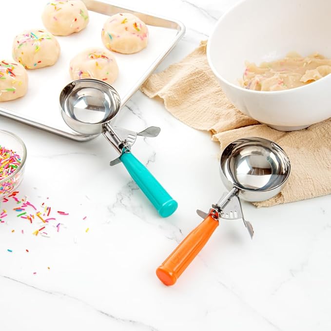 Restaurantware Met Lux 6 Ounce Portion Scoop 1 Durable Disher Scoop - Thumb Trigger Teal Stainless Steel Ice Cream Disher For Portion Control For Ice Cream Mashed Potato And Cookie Dough