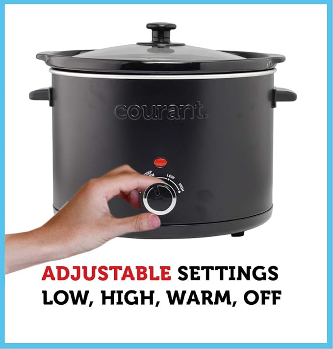 Courant Slow Cooker 5.5 Quart Crock, with Easy Cooking Options, Dishwasher Safe Pot and Glass Lid, Matte Black