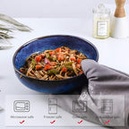 KOOV Ceramic Bowl, 46 OZ Pasta Bowls Set of 4, Large Salad Bowl Set, Dinner Bowls, Stackable Serving Bowls, Reactive Glaze Series (Nebule Blue)