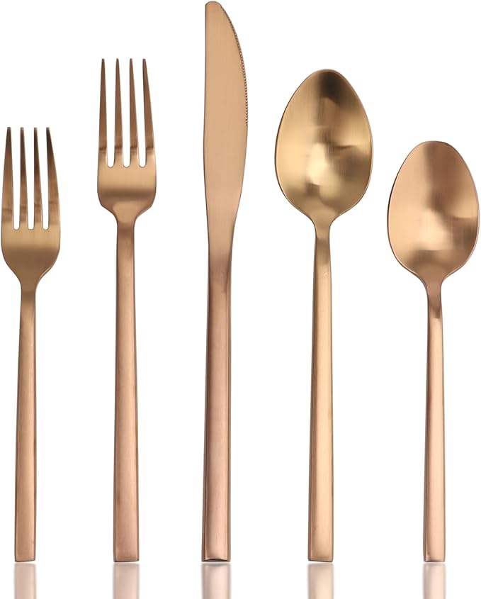 20 Piece Silverware Set for 4,Stainless Steel Flatware Set,Tableware Cutlery Set for Home and Restaurant Include Forks Knives Spoons,Mirror Finish,Dishwasher Safe (Rose Gold)