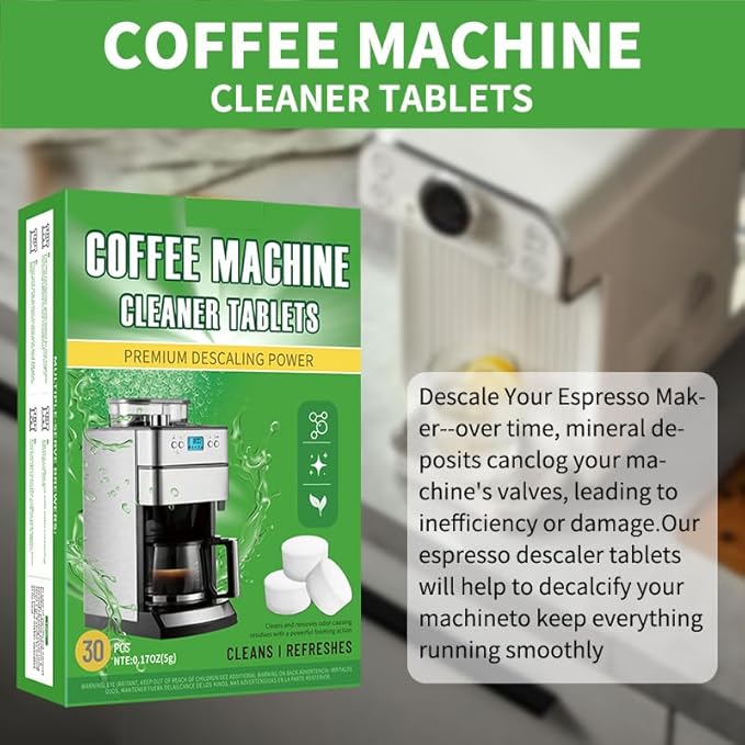 HI FINE CARE Coffee Machine Cleaner Tablets, Descaling & Deodorizing for All Coffee Makers, Espresso Machines, Odor Eliminator Tablets Individual Packaging, 30 Count, 0.17oz Each
