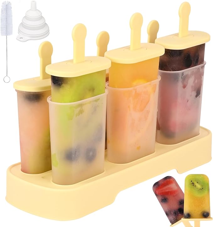 WMKGG Popsicles Molds Set, 6 PCS Ice Pop Mold,Homemade Ice Cream Mould with Sticks, Popsicle Maker(Yellow)