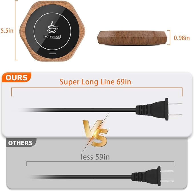 Smart Beverage Heating Plate Candle Wax Cup Warmer Electric Thermostat Coaster for Hot Coffee Milk Tea Water Cocoa Desk Home Office Use (R1 Wood Grain)