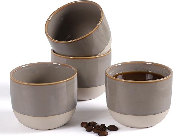 Ceramic Espresso Cups Set of 4, 5oz Espresso Coffee Mugs, Special Glazed Demitasse Cups Expresso Coffee Cup for Espresso Machine