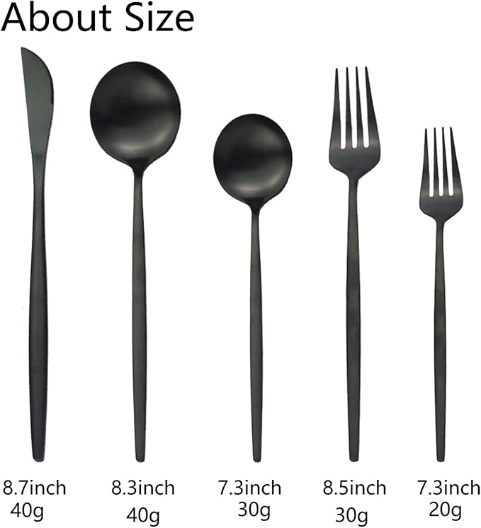 JASHII Flatware Silverware Set Stainless Steel Satin Finish Cutlery Set Service for 6, 30-Piece Spoons And Forks Kitchen Utensil Set, Dishwasher Safe (Matte Black)