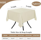 Fitable 6 Pack Square Tablecloths - 70 x 70 Inches - Stain Resistant and Reusable Table Clothes, Ivory Polyester Fabric Table Covers for Dining, Card Tables, Coffee Tables