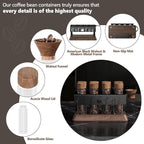 Single Dose Coffee Bean Storage Tubes with One-Way Exhaust Valve,Coffee Bean Container with American Walnut Wood Base,Funnel and Lids,Espresso Bean Storage with 8Pcs Glass Tubes