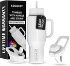 Coldest Tumbler with Handle and Straw - 100% Spill Proof Tumbler with Straw (3 Lids) - Stainless Steel Insulated Leakproof Tumblers for Women & Men - 36 oz (Snow Reflections)