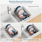 iSPECLE Expandable in Sink Dish Drying Rack - Adjustable Capacity Large Over The Sink Dish Drainer Drying Rack, Dish Rack with Utensil Holder, Black