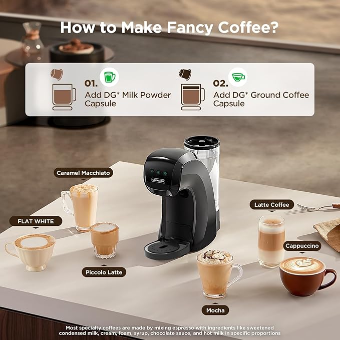 Warriors1 Single Serve Coffee Maker for Keurig K Cup, Espresso Machine for Nespresso Original, Dolce Gusto Pod, Ground Coffee, Cappuccino & Latte Coffee Machine, 20 Bar Espresso Maker, 3 Brew Sizes