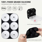 Whiskey Cocktail Ice Mold, Easy Fill and Release Silicone Round Ice Ball Maker Mold Large Square Ice Cube Tray with Lid - 6 Ice Balls + 6 Ice Cubes Black