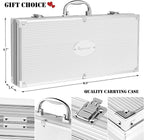 ROMANTICIST 30pcs BBQ Grill Tool Set for Men Dad, Heavy Duty Stainless Steel Grill Utensils Set, Non-Slip Grilling Accessories Kit with Thermometer, Mats in Aluminum Case for Fathers Day Black