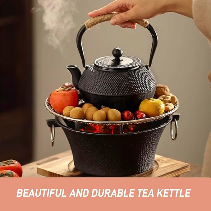 20.3oz Only, Small Tea Kettle for 1-2 Cups, Japanese Tetsubin, Cast Iron Teapot with Stainless Steel Infuser for Loose Leaf & Coffee, Tea Pot for Stovetop Safe, Enamel Interior(Black, 600ml)